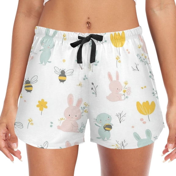 Women's Soft Sleep Shorts Relaxed Fit Lounge Pajama Bottoms Shorts for Women Pajama for Home and Comfort Cute Bees and Flowers
