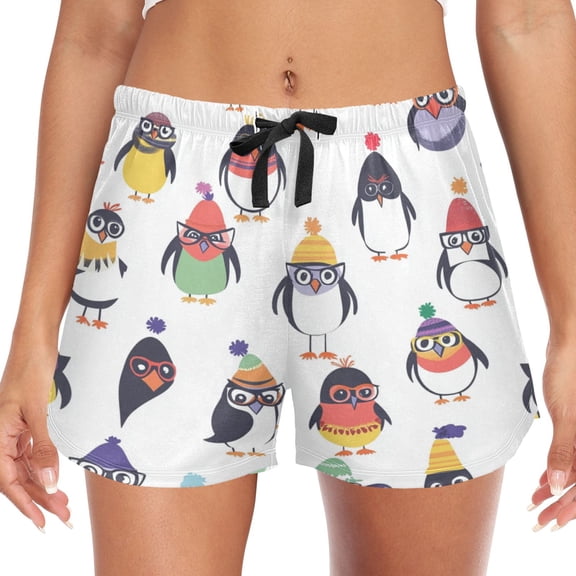 Women's Soft Sleep Shorts Relaxed Fit Lounge Pajama Bottoms Shorts for Women Pajama for Home and Comfort Cute Cartoon Penguins