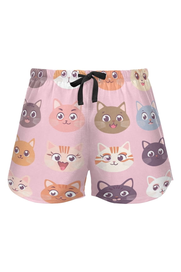Women's Soft Sleep Shorts Relaxed Fit Lounge Pajama Bottoms Shorts for Women Pajama for Home and Comfort Cute Cat Face Pattern