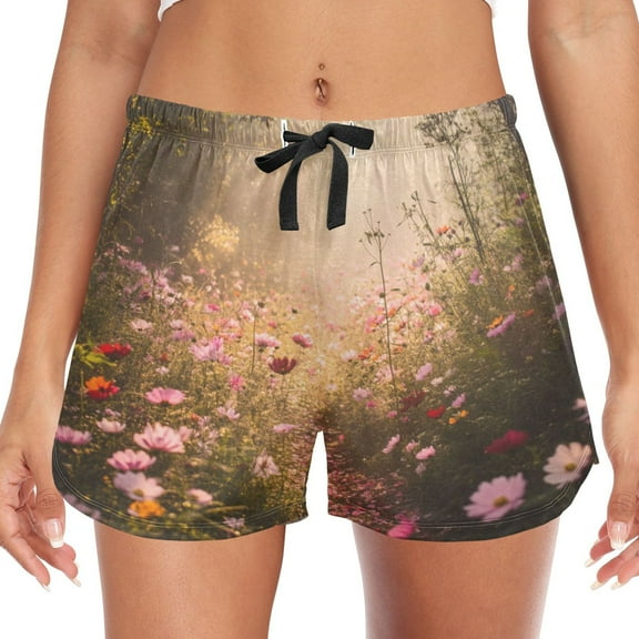 Women's Soft Sleep Shorts Relaxed Fit Lounge Pajama Bottoms Shorts for Women Pajama for Home and Comfort Forest Is Covered with Flowers