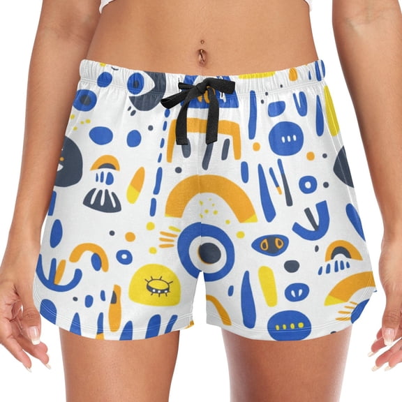Women's Soft Sleep Shorts Relaxed Fit Lounge Pajama Bottoms Shorts for Women Pajama for Home and Comfort Geometric Shapes and Eyes