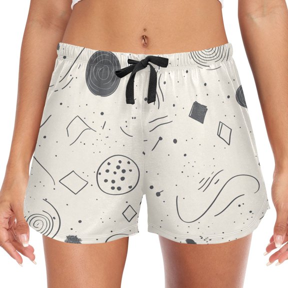 Women's Soft Sleep Shorts Relaxed Fit Lounge Pajama Bottoms Shorts for Women Pajama for Home and Comfort Hand-drawn Minimalistic Shapes and Lines