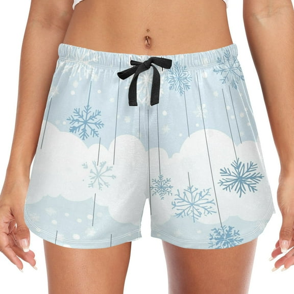 Women's Soft Sleep Shorts Relaxed Fit Lounge Pajama Bottoms Shorts for Women Pajama for Home and Comfort Hanging White Snowflakes
