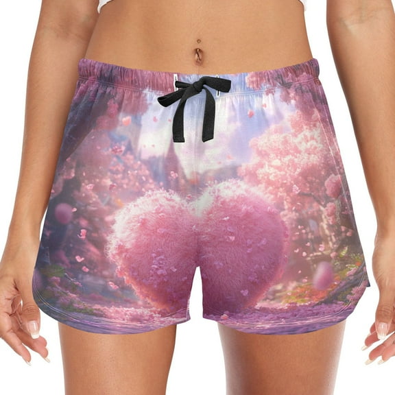 Women's Soft Sleep Shorts Relaxed Fit Lounge Pajama Bottoms Shorts for Women Pajama for Home and Comfort Heart-shaped Fur Ball
