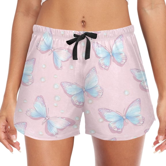 Women's Soft Sleep Shorts Relaxed Fit Lounge Pajama Bottoms Shorts for Women Pajama for Home and Comfort Light Blue Butterflies