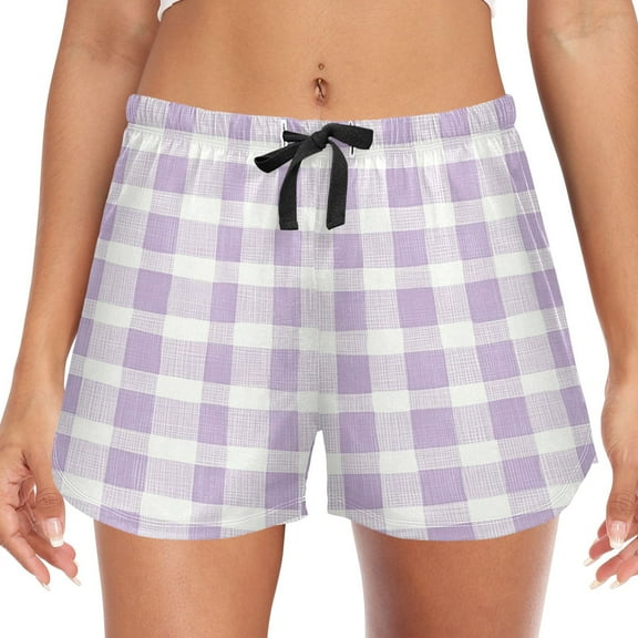 Women's Soft Sleep Shorts Relaxed Fit Lounge Pajama Bottoms Shorts for Women Pajama for Home and Comfort Light Purple Plaid