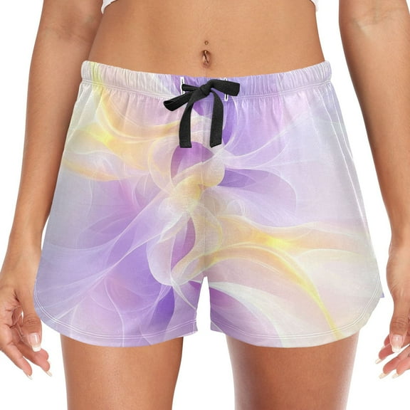 Women's Soft Sleep Shorts Relaxed Fit Lounge Pajama Bottoms Shorts for Women Pajama for Home and Comfort Light Purple and Yellow Pattern