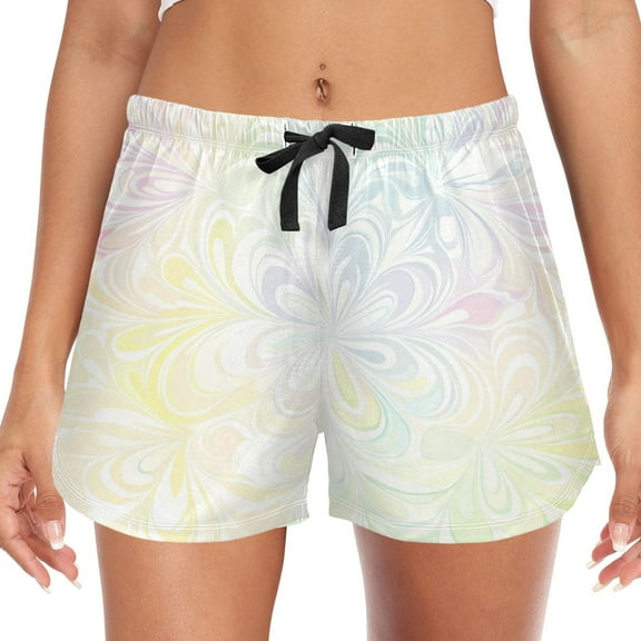 Women's Soft Sleep Shorts Relaxed Fit Lounge Pajama Bottoms Shorts for Women Pajama for Home and Comfort Light Yellow Complex Lace