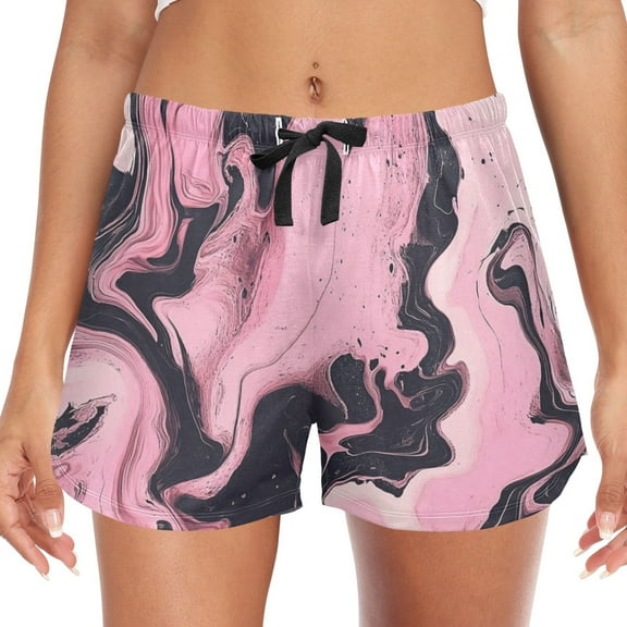 Women's Soft Sleep Shorts Relaxed Fit Lounge Pajama Bottoms Shorts for Women Pajama for Home and Comfort Marble Pattern Pink and Black