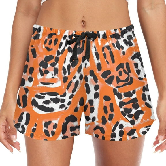 Women's Soft Sleep Shorts Relaxed Fit Lounge Pajama Bottoms Shorts for Women Pajama for Home and Comfort Orange Leopard Print