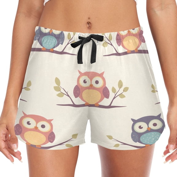 Women's Soft Sleep Shorts Relaxed Fit Lounge Pajama Bottoms Shorts for Women Pajama for Home and Comfort Owl on A Branch