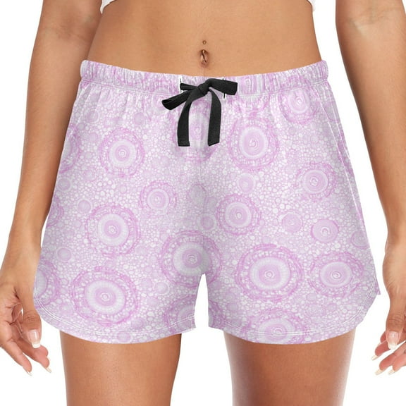 Women's Soft Sleep Shorts Relaxed Fit Lounge Pajama Bottoms Shorts for Women Pajama for Home and Comfort Pale Pink Lace Circles