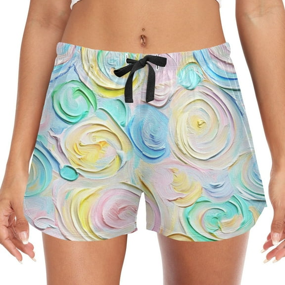 Women's Soft Sleep Shorts Relaxed Fit Lounge Pajama Bottoms Shorts for Women Pajama for Home and Comfort Pastel Colors Whimsical Swirls