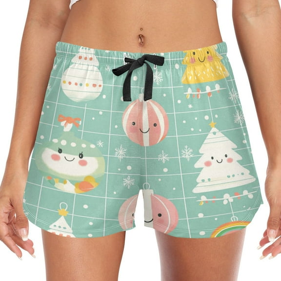 Women's Soft Sleep Shorts Relaxed Fit Lounge Pajama Bottoms Shorts for Women Pajama for Home and Comfort Pastel Green Color Christmas Ornaments