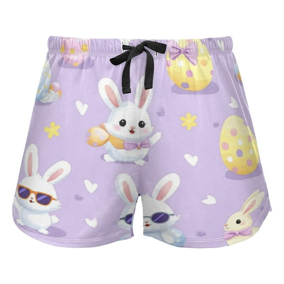 Women's Soft Sleep Shorts Relaxed Fit Lounge Pajama Bottoms Shorts for Women Pajama for Home and Comfort Pastel Purple Easter Bunnies