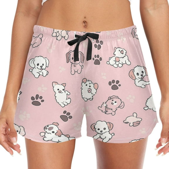Women's Soft Sleep Shorts Relaxed Fit Lounge Pajama Bottoms Shorts for Women Pajama for Home and Comfort Pink Cartoon Puppy Pattern