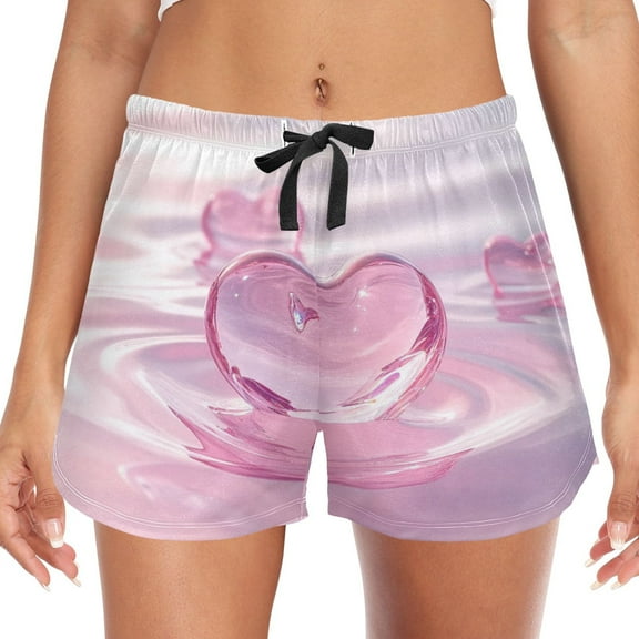 Women's Soft Sleep Shorts Relaxed Fit Lounge Pajama Bottoms Shorts for Women Pajama for Home and Comfort Pink Heart-shaped Glass