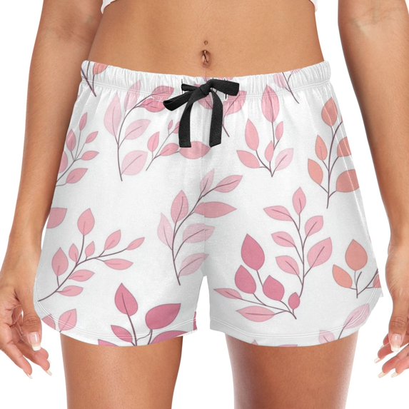 Women's Soft Sleep Shorts Relaxed Fit Lounge Pajama Bottoms Shorts for Women Pajama for Home and Comfort Pink and Coral Leaves