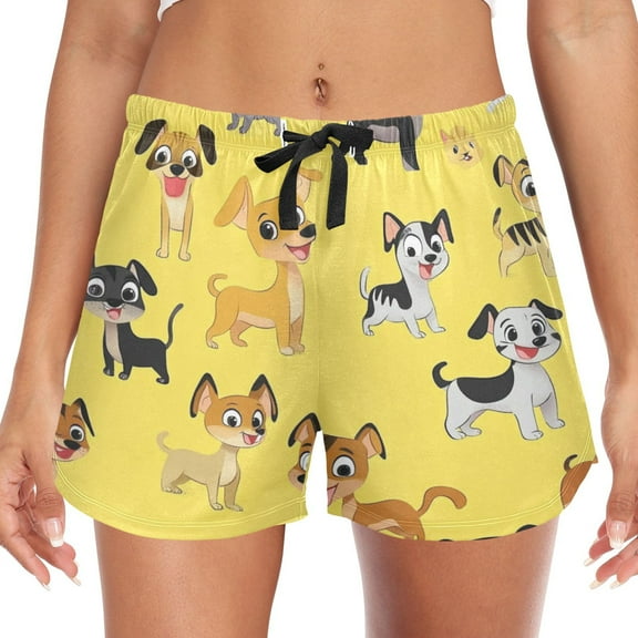 Women's Soft Sleep Shorts Relaxed Fit Lounge Pajama Bottoms Shorts for Women Pajama for Home and Comfort Playfully Cartoon Dogs