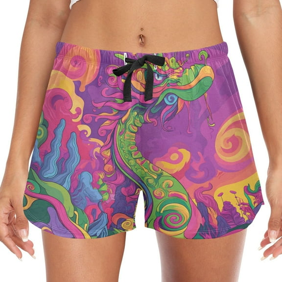 Women's Soft Sleep Shorts Relaxed Fit Lounge Pajama Bottoms Shorts for Women Pajama for Home and Comfort Psychedelic Cartoon Dragon