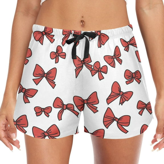 Women's Soft Sleep Shorts Relaxed Fit Lounge Pajama Bottoms Shorts for Women Pajama for Home and Comfort Red Bow Tie