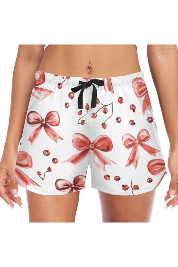Women's Soft Sleep Shorts Relaxed Fit Lounge Pajama Bottoms Shorts for Women Pajama for Home and Comfort Red Bows and Berries
