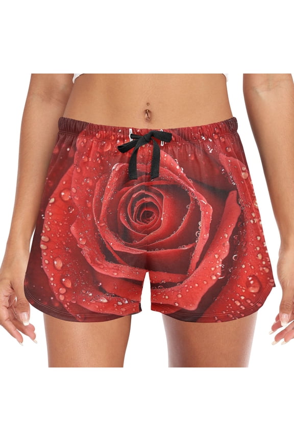 Women's Soft Sleep Shorts Relaxed Fit Lounge Pajama Bottoms Shorts for Women Pajama for Home and Comfort Red Roses