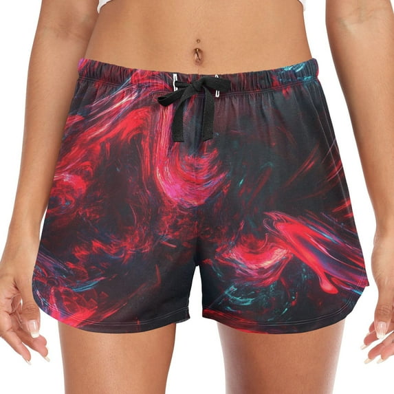 Women's Soft Sleep Shorts Relaxed Fit Lounge Pajama Bottoms Shorts for Women Pajama for Home and Comfort Red and Black Neon Lights Swirl