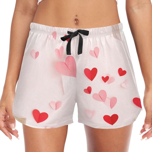 Women's Soft Sleep Shorts Relaxed Fit Lounge Pajama Bottoms Shorts for Women Pajama for Home and Comfort Red and Pink Love