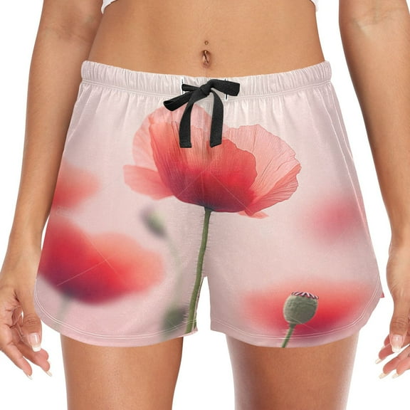 Women's Soft Sleep Shorts Relaxed Fit Lounge Pajama Bottoms Shorts for Women Pajama for Home and Comfort Romantic Red Flowers