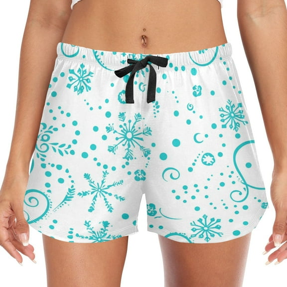 Women's Soft Sleep Shorts Relaxed Fit Lounge Pajama Bottoms Shorts for Women Pajama for Home and Comfort Turquoise Swirls and Snowflakes
