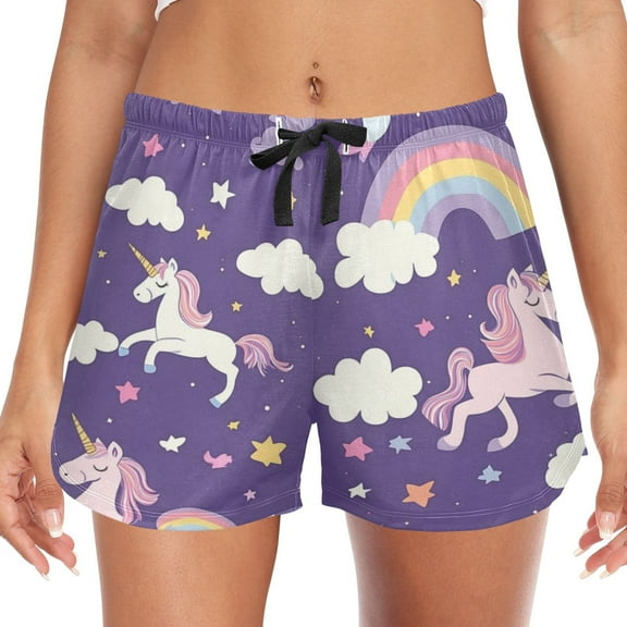Women's Soft Sleep Shorts Relaxed Fit Lounge Pajama Bottoms Shorts for Women Pajama for Home and Comfort Unicorns and Rainbows Cloud