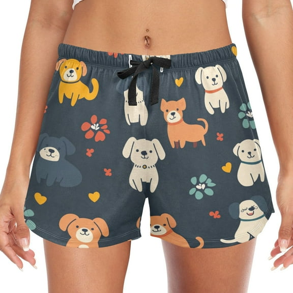 Women's Soft Sleep Shorts Relaxed Fit Lounge Pajama Bottoms Shorts for Women Pajama for Home and Comfort White Dog Pattern
