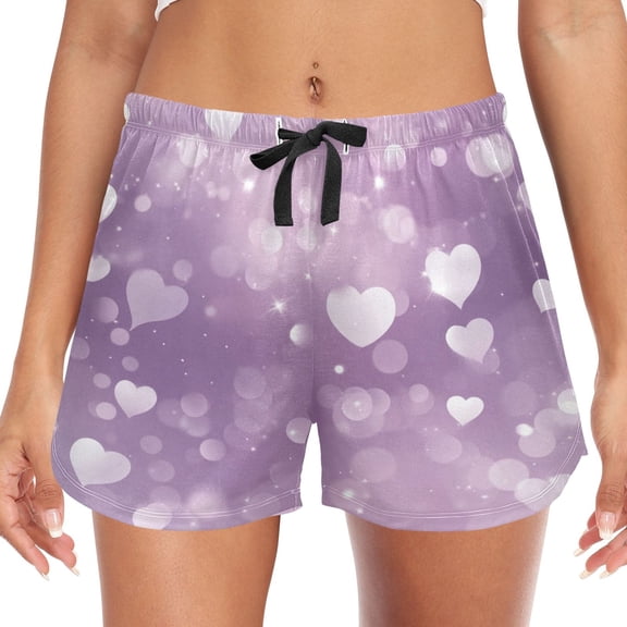 Women's Soft Sleep Shorts Relaxed Fit Lounge Pajama Bottoms Shorts for Women Pajama for Home and Comfort White Hearts and Bokeh Lights