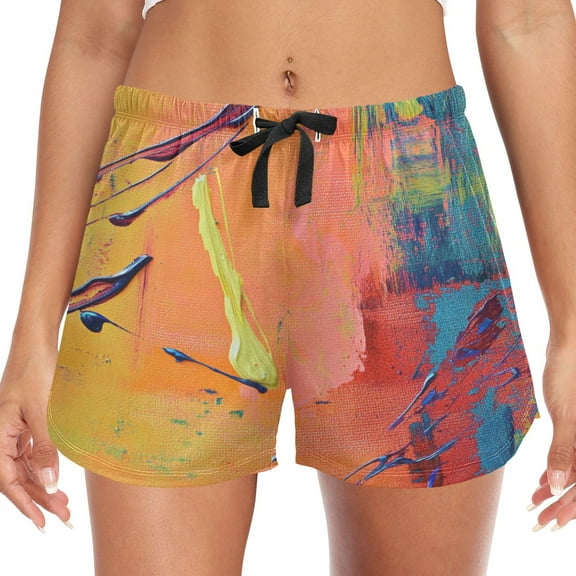 Women's Soft Sleep Shorts Relaxed Fit Lounge Pajama Bottoms Shorts for Women Pajama for Home and Comfort Yellow Abstract Painting