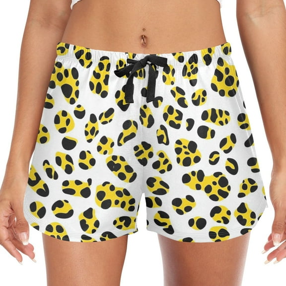 Women's Soft Sleep Shorts Relaxed Fit Lounge Pajama Bottoms Shorts for Women Pajama for Home and Comfort Yellow Leopard Print Pattern