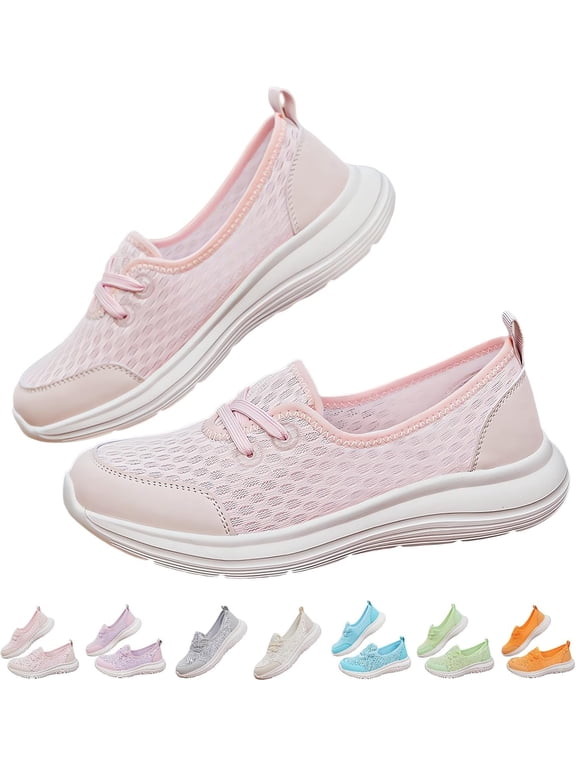 Women's Soft Sole Mesh Comfort Orthopedic Shoes with Arch Support Fit Hands Free Slip on Go Walking Slip Ins Sneakers Ladies Work Standing Tennis Loafers Summer Memory Foam Soft Wide Comfy Shoes