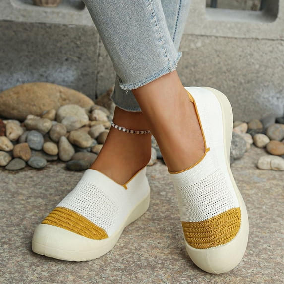 Women's Soft Sole Mesh Comfort Orthopedic Shoes Breathable Soft Sneakers Walking Slip on Shoes Slip on Sneakers Arch Support Yellow 6.5