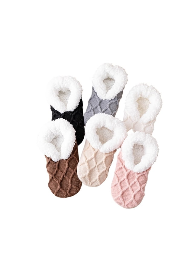 Women's Soft Sole Slipper Socks with Grippers, Thick Warm Cozy Sherpa Lined Home Socks Set