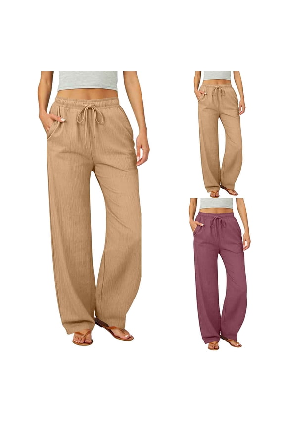 Women's Soft Solid Color Wide Leg Pants, Elastic Mid Waist Tummy Control Loose Fit Palazzo, Hanging Feeling Lightweight Relaxed Straight Leg, Summer Casual Travel Trouser,