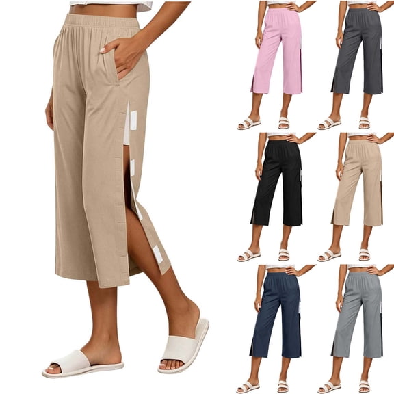 Women's Soft Solid Polyester Blend Postoperative Recovery Pants, Full Open Sides with Functional Pockets, Easy On Off Design, Elastic Drawstring Waist, Medical Care Lounge Pajama