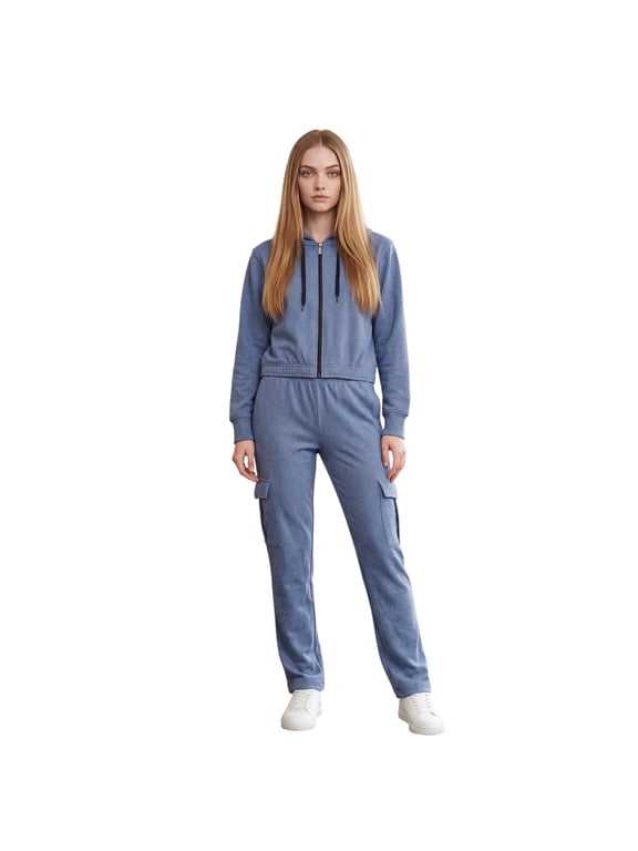 Women’s Soft-Stretch 2-Piece Sweatsuit with Cropped Zip Hoodie and Straight-Leg Pants