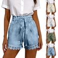 thumbnail image 1 of Women's Soft Stretch Nylon Spandex Lace-Trimmed Shorts, Loose Fit Drawstring Waist, Breathable Summer Casual Active | TruHer,Blue L, 1 of 8