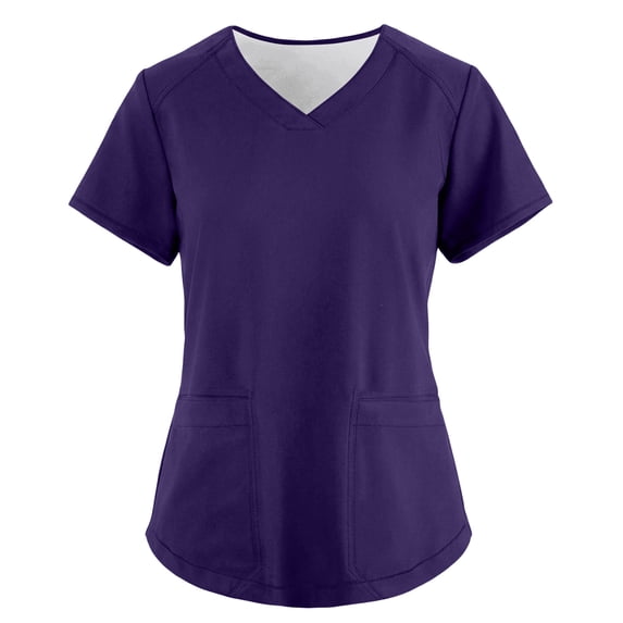 Women's Soft Stretch Scrub Top – Classic V-Neck with Pockets, Anti-Wrinkle & Comfortable Fit Dark Purple XL