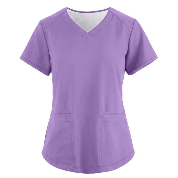 Women's Soft Stretch Scrub Top – Classic V-Neck with Pockets, Anti-Wrinkle & Comfortable Fit Purple S