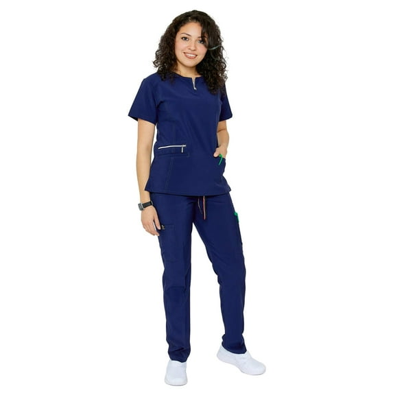 Women's Soft Stretch Silver Zipper Uniform Scrubs - Style ST400