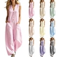 thumbnail image 1 of Women's Soft Stretch V-Neck Sleeveless Button Front Jumpsuit, Flattering Wide Leg Loose Fit with Side Pockets, Tummy Control Comfortable Summer Romper, Casual Beach Day Travel, 1 of 8