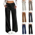 thumbnail image 1 of Women's Soft Stretchy Wide Leg Pants for Women, Mid Elastic Waist, Straight Leg Solid Color, Business Casual Work Office Lounge, Womens Trousers Cropped Pants | UKHCCC,Black L, 1 of 8