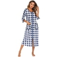 thumbnail image 1 of Women's Soft Striped Robe  3/4 Sleeve Spring & Fall Nightgown with Front Zipper, Pockets for Outdoor and Home, 1 of 7