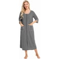 thumbnail image 1 of Women's Soft Striped Robe  3/4 Sleeve Spring & Fall Nightgown with Front Zipper, Pockets for Outdoor and Home, 1 of 11